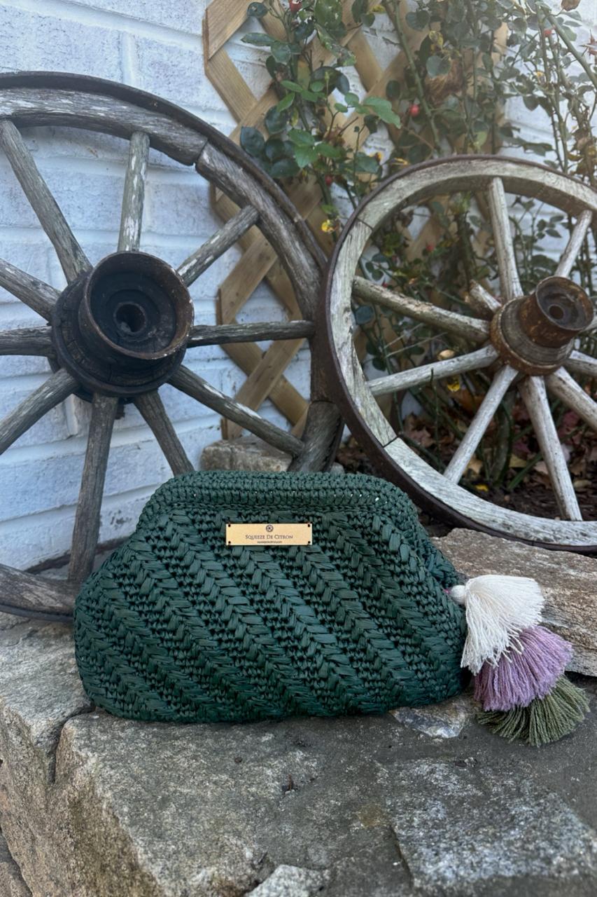 Forest Green Raffia Clutch