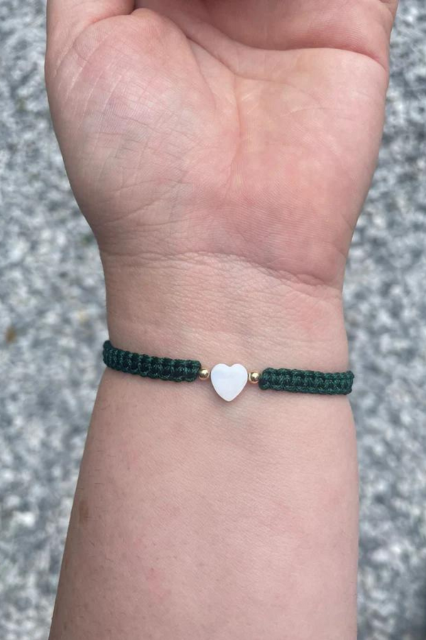 Mother of Pearl Citron Bracelet – Heart / Adults / Forest Green