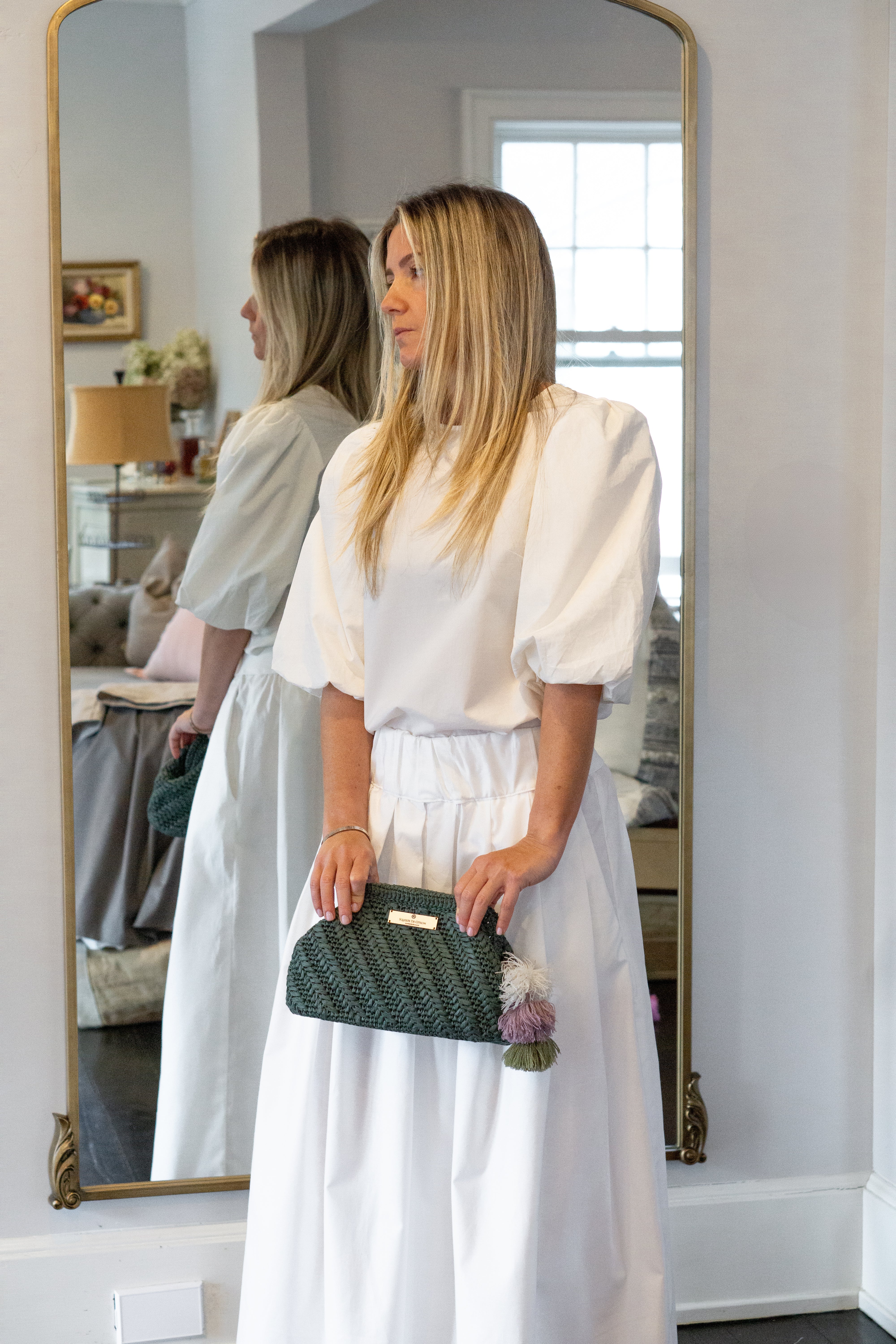 Forest Green Raffia Clutch