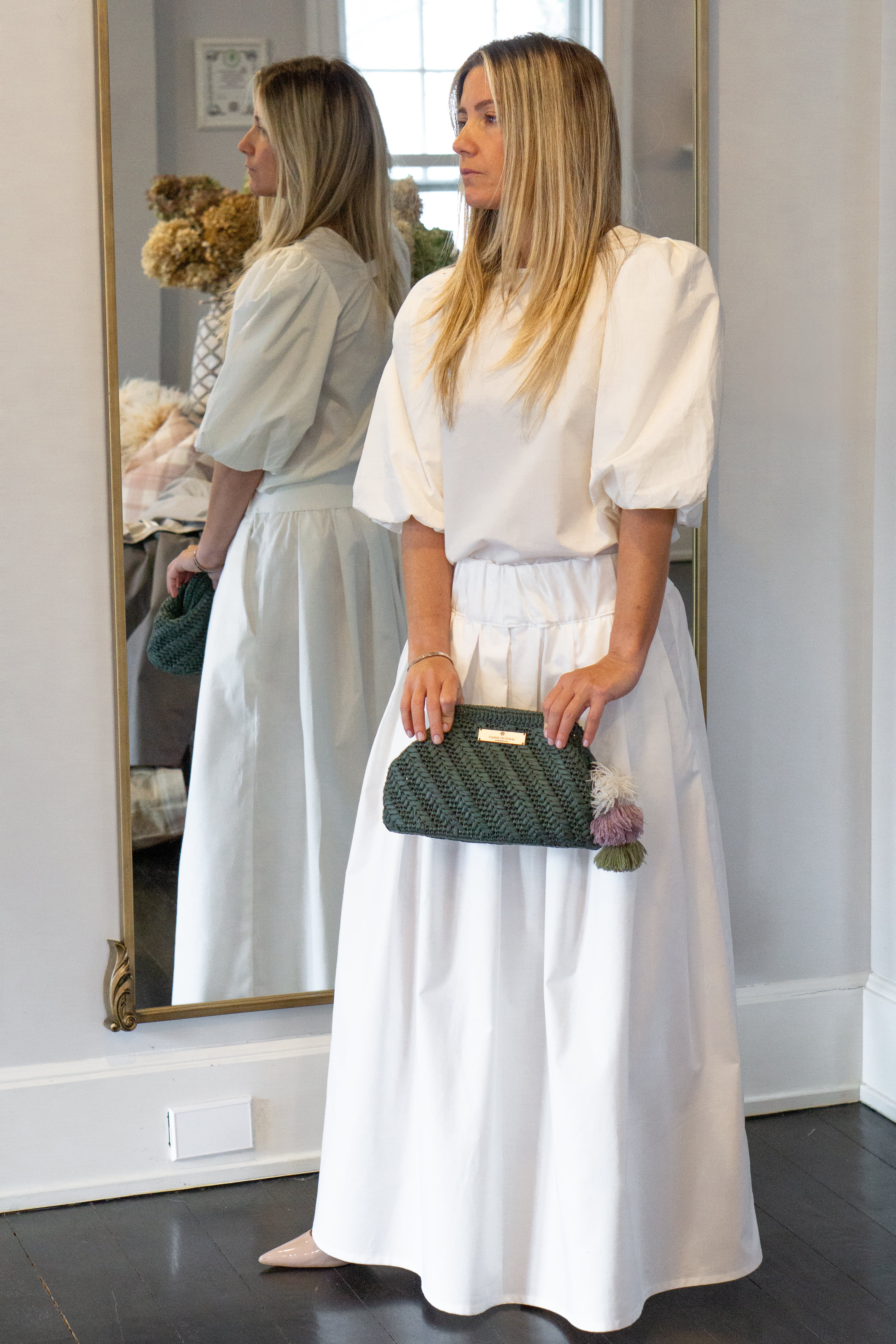 Forest Green Raffia Clutch