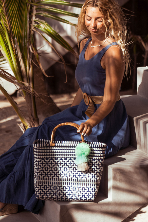 Bamboo Preppy Tile Navy / White Citron Tote – Default Title