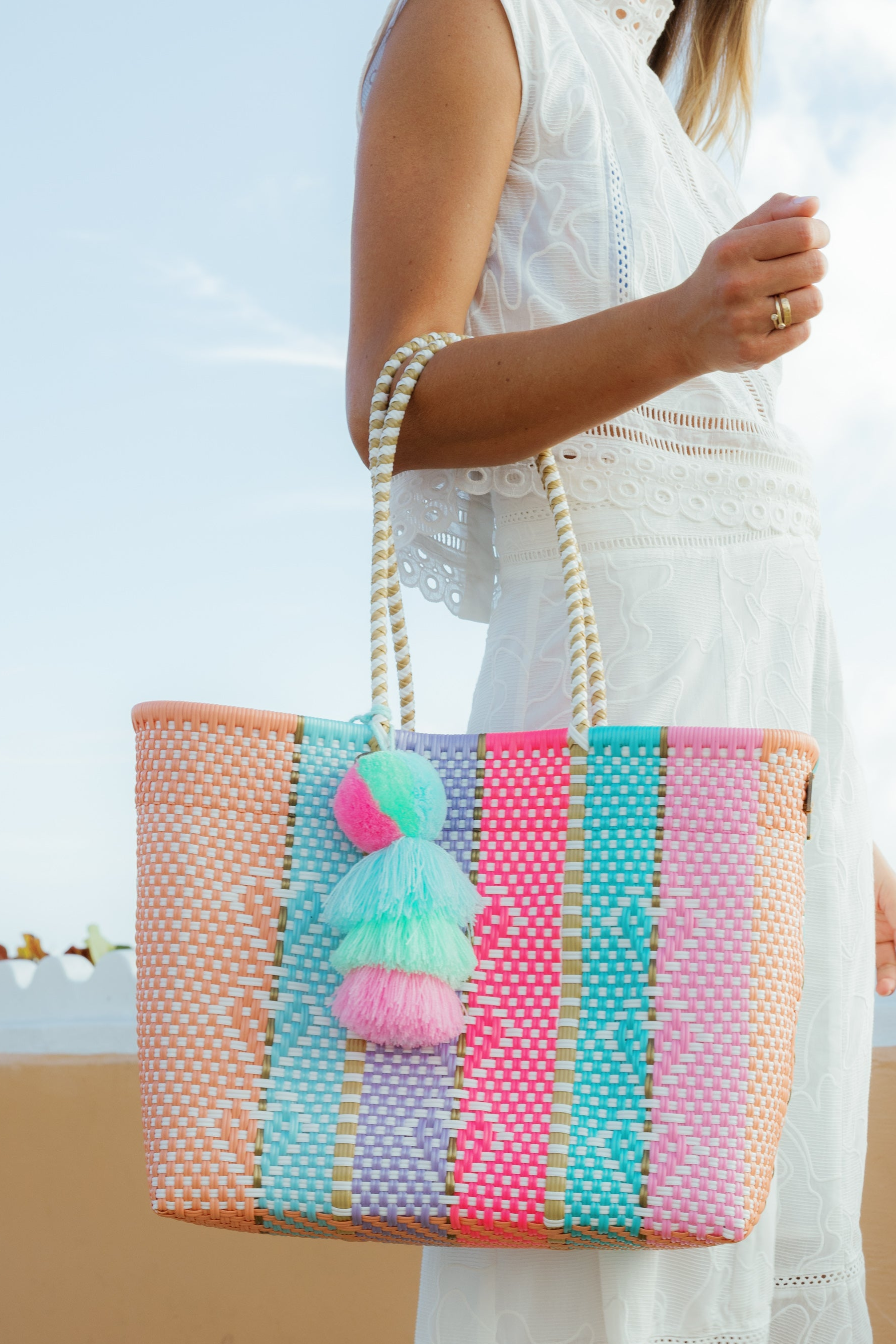 Neon Multi Heart Reflection Citron Tote