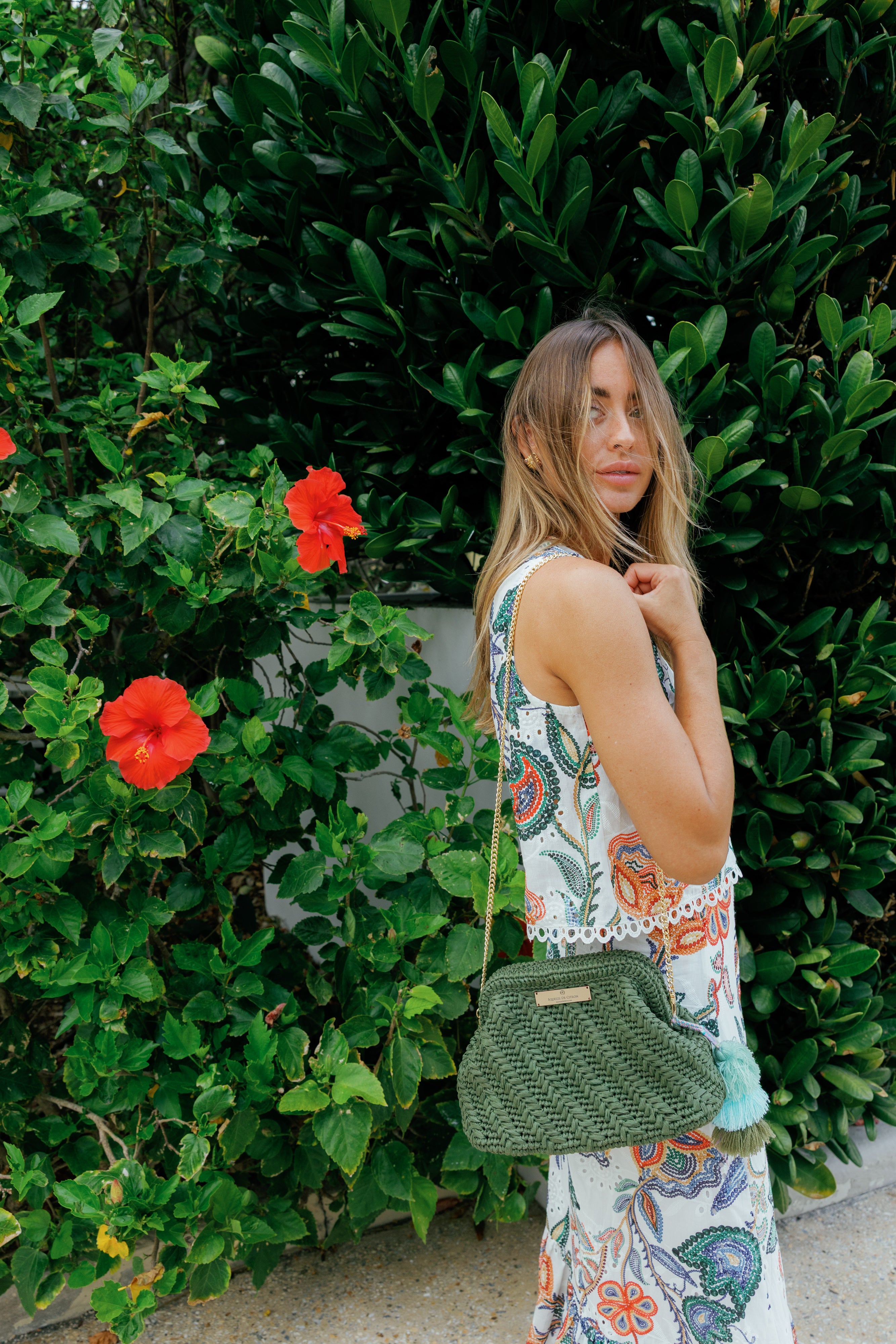 Forest Green Raffia Clutch