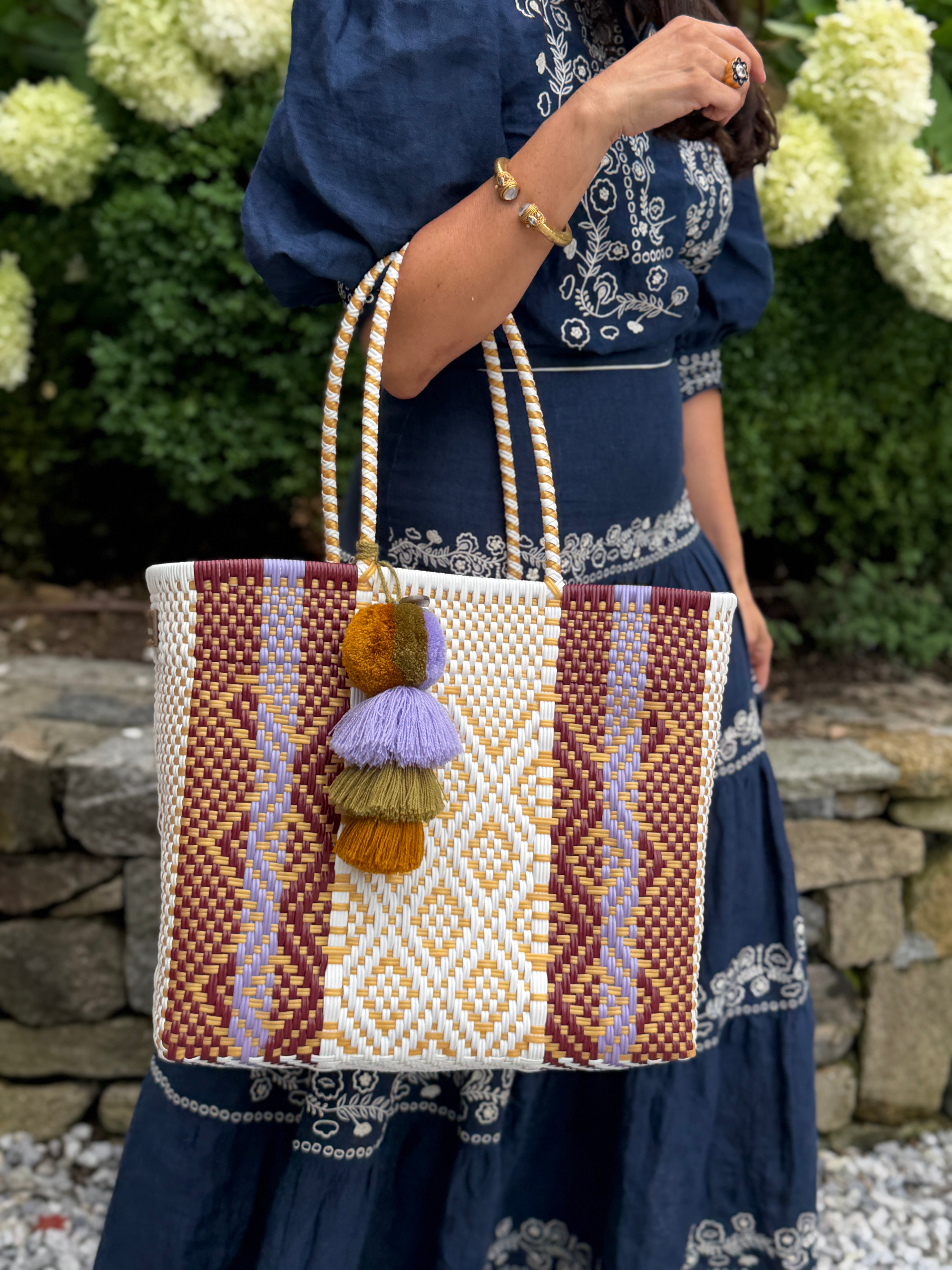 Rugby Burgundy Lavender Citron Tote