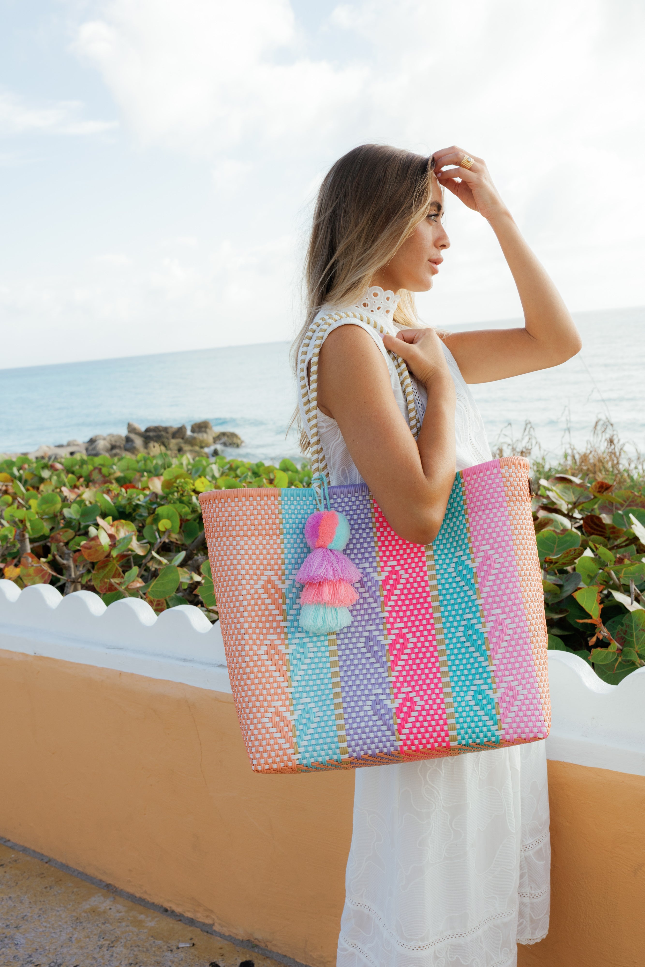 Neon Multi Heart Reflection Citron Tote