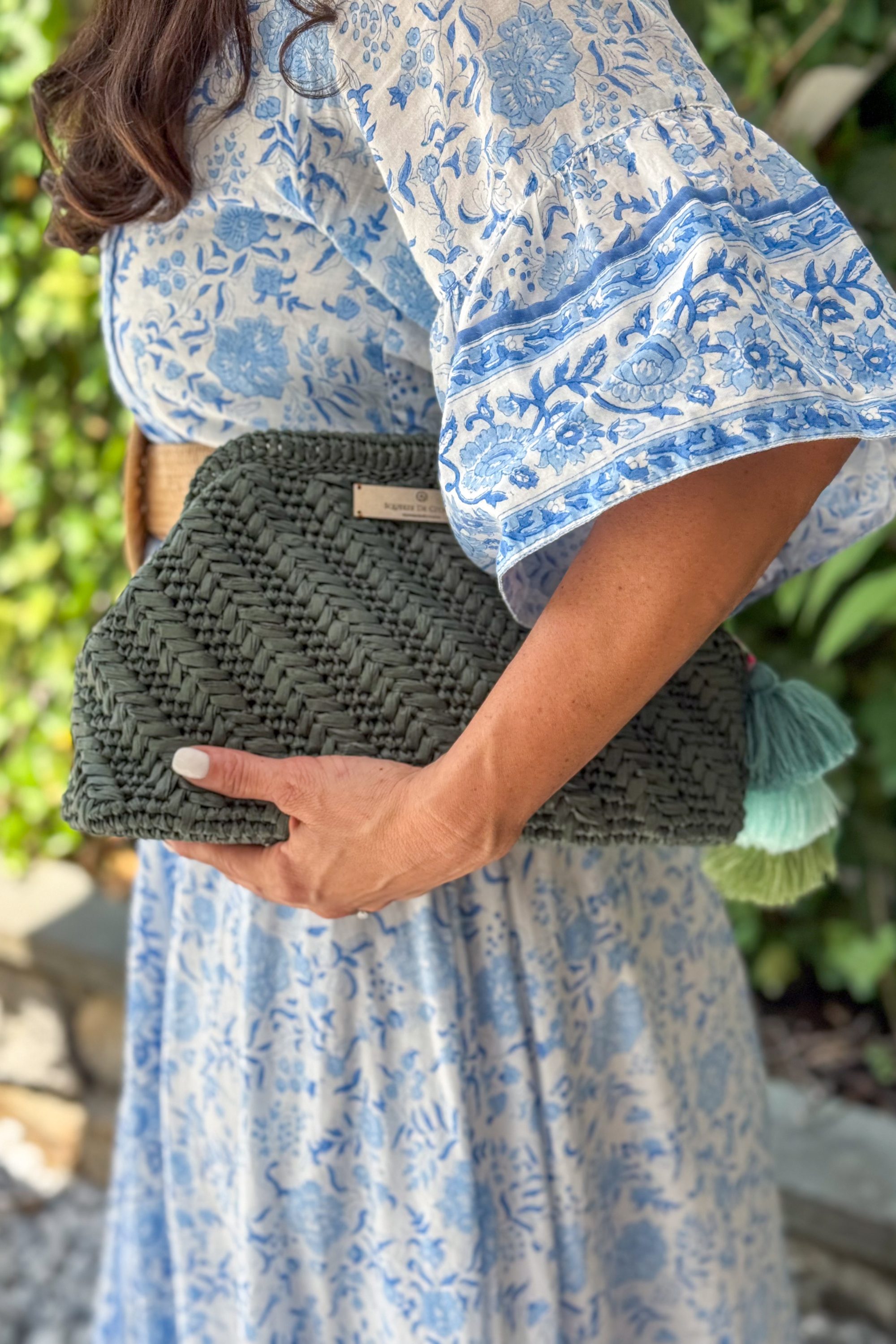 Forest Green Raffia Clutch