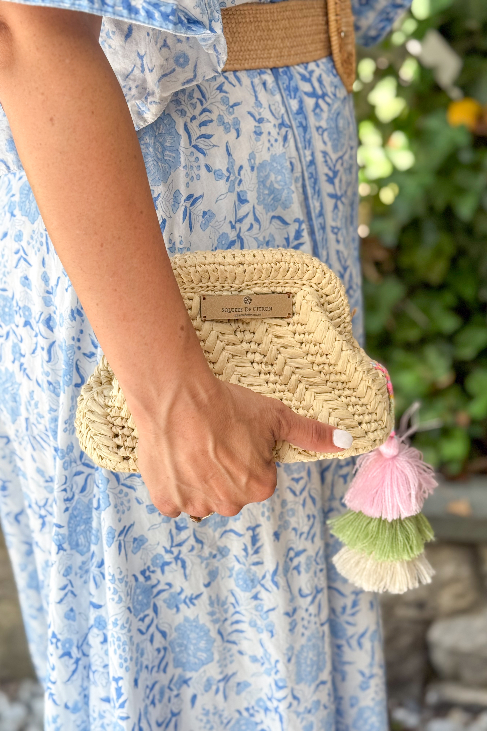 Natural Raffia Clutch (Golden Strap Included)