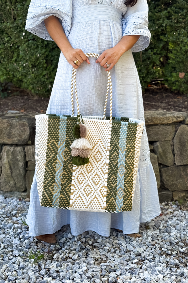 Rugby Sage Blue Citron Tote – Large