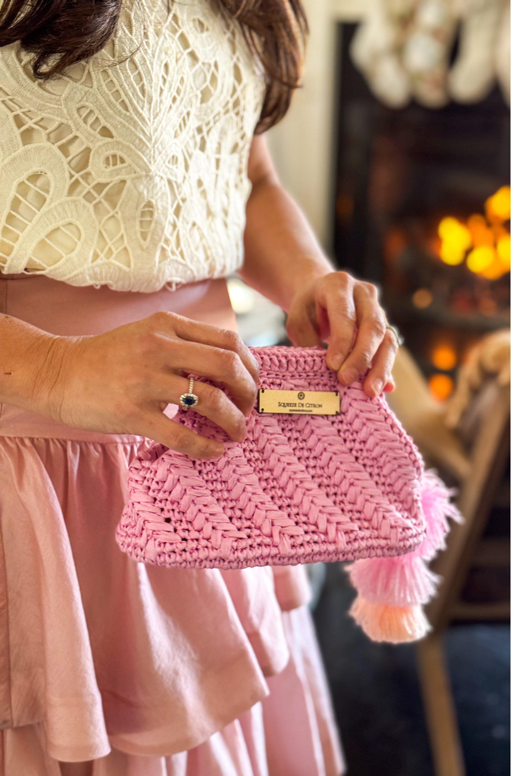 Pink Raffia Clutch
