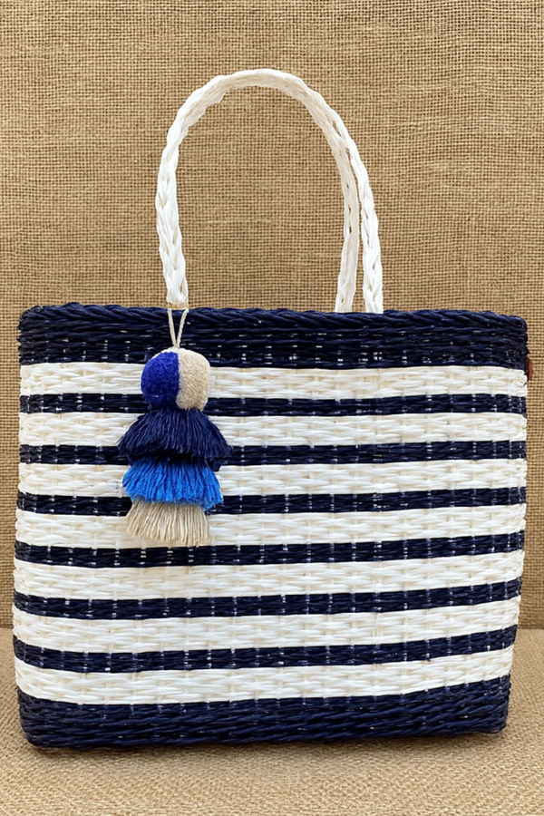 Coastal Knit Nautical Navy/White Citron Tote – X Large