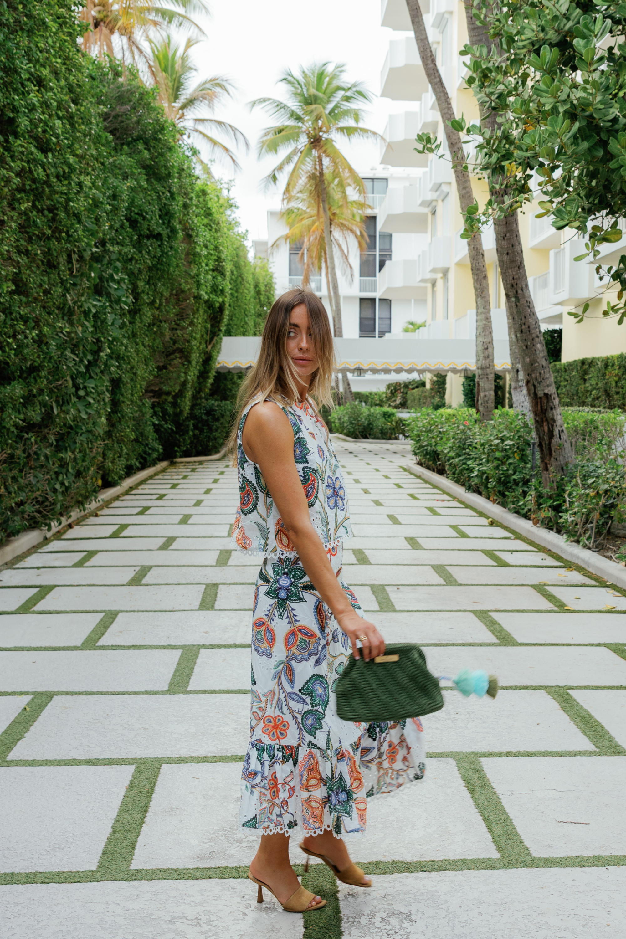 Forest Green Raffia Clutch