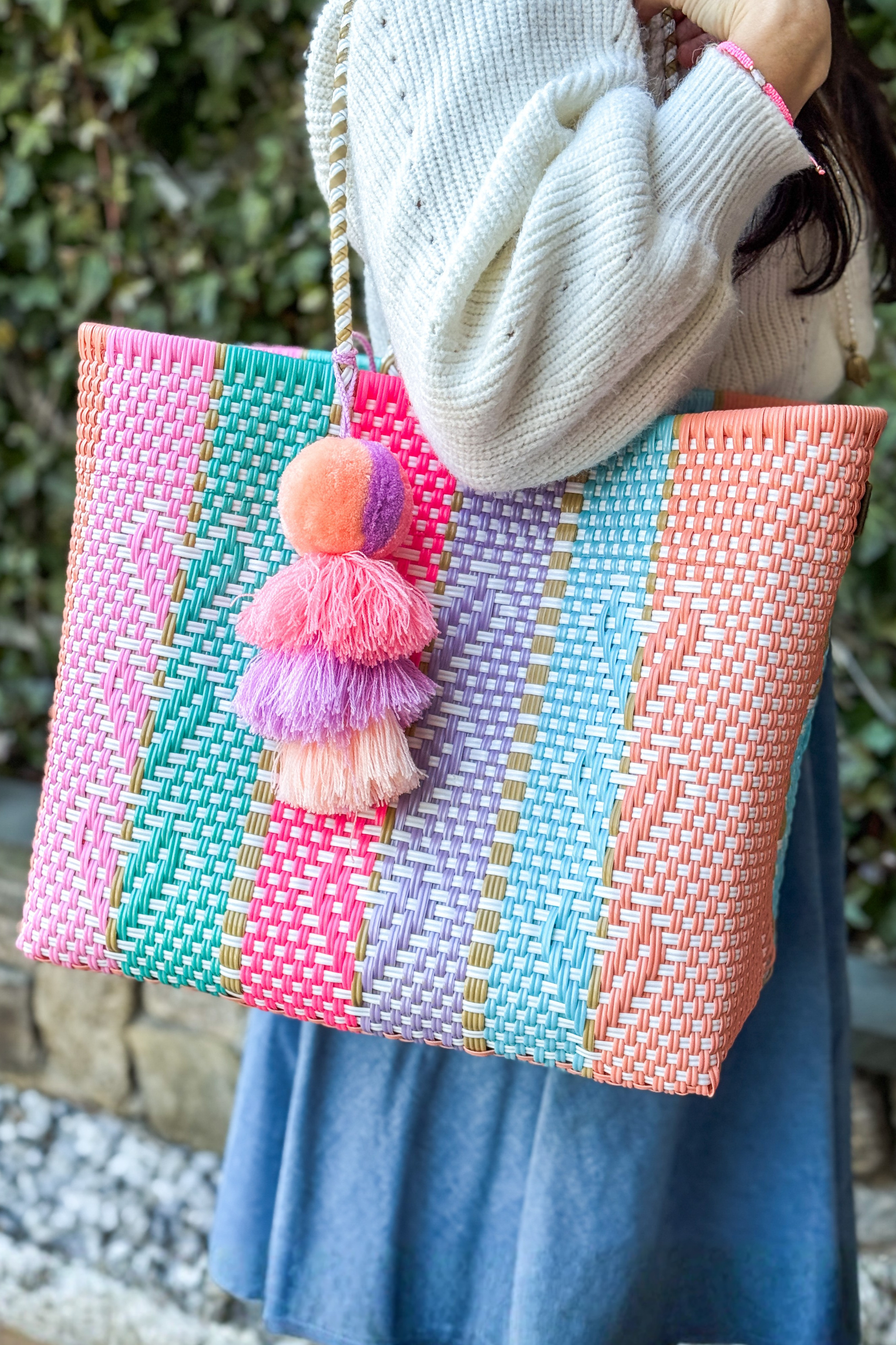 Neon Multi Heart Reflection Citron Tote