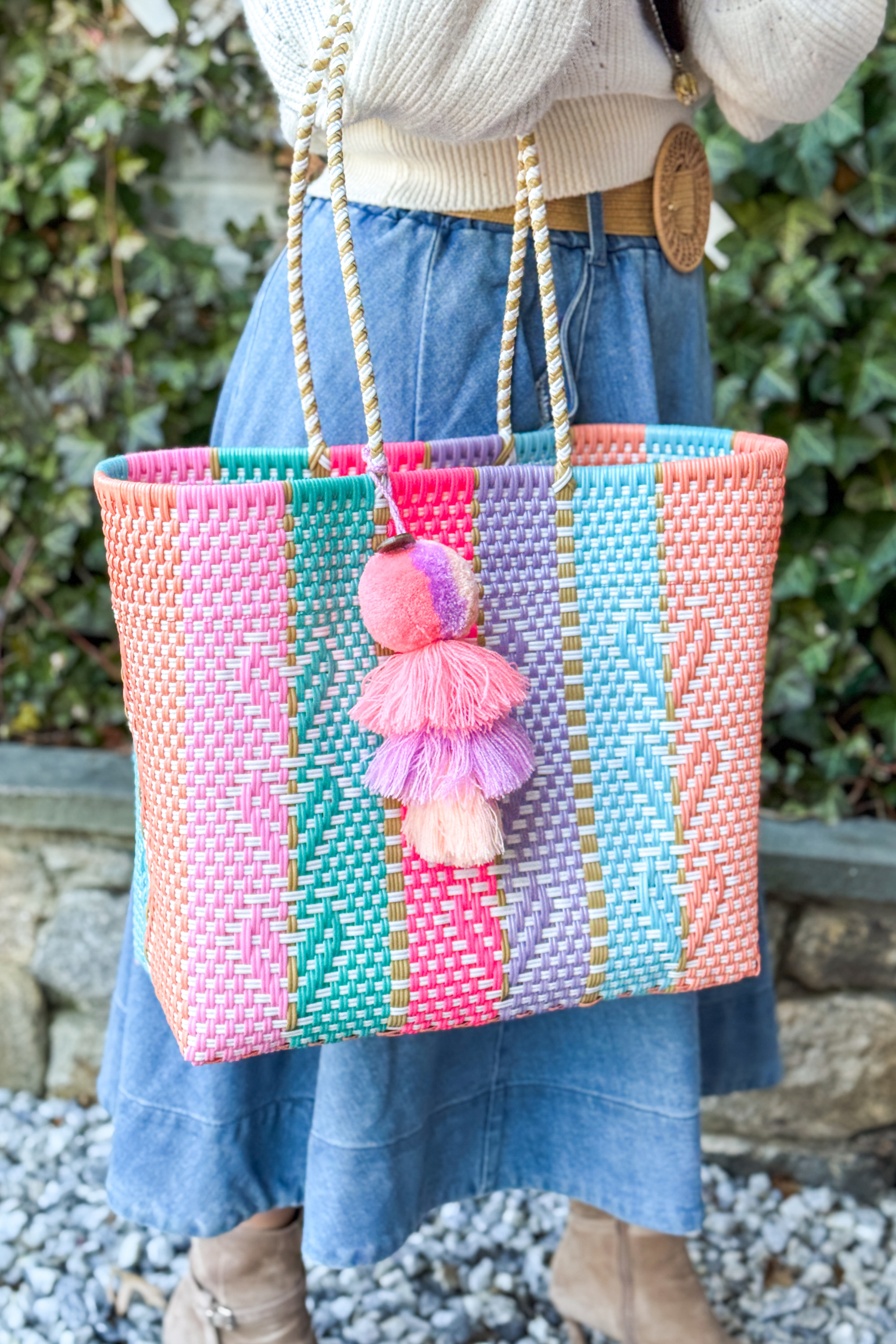 Neon Multi Heart Reflection Citron Tote