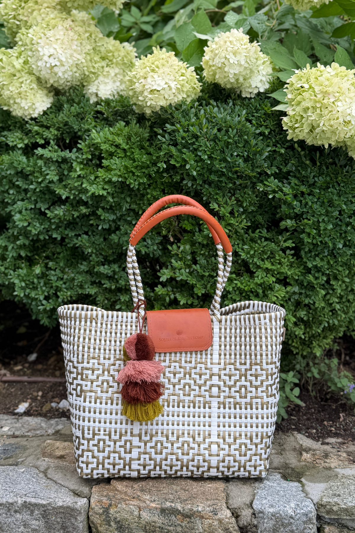 Preppy Tile Gold & White Citron Tote