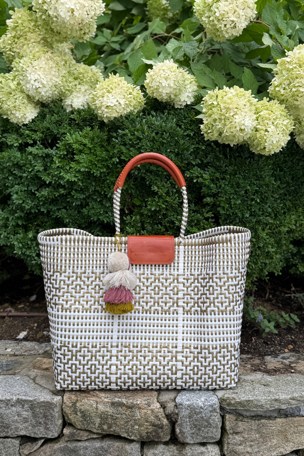 Preppy Tile Gold & White Citron Tote