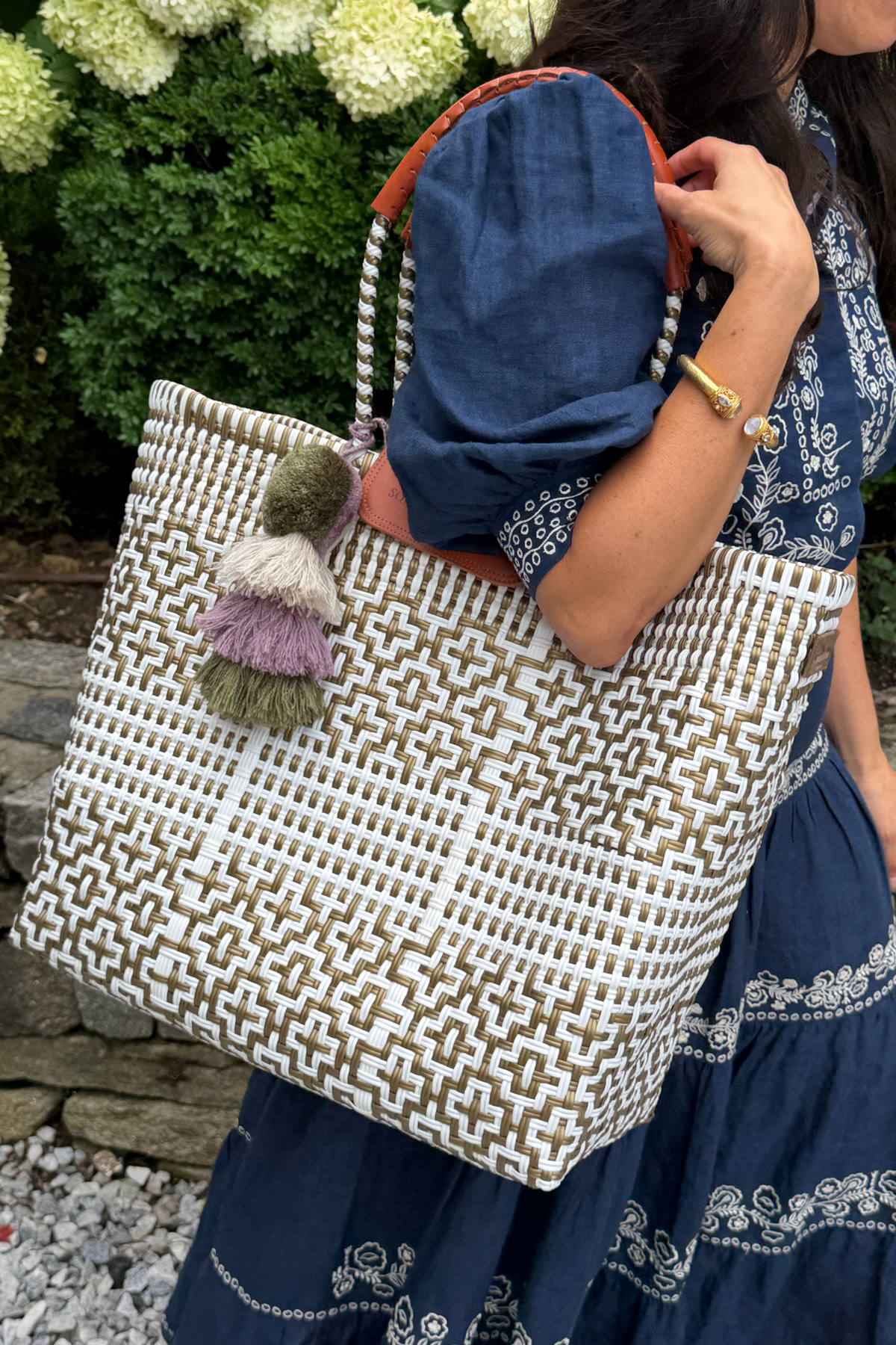 Preppy Tile Gold & White Citron Tote