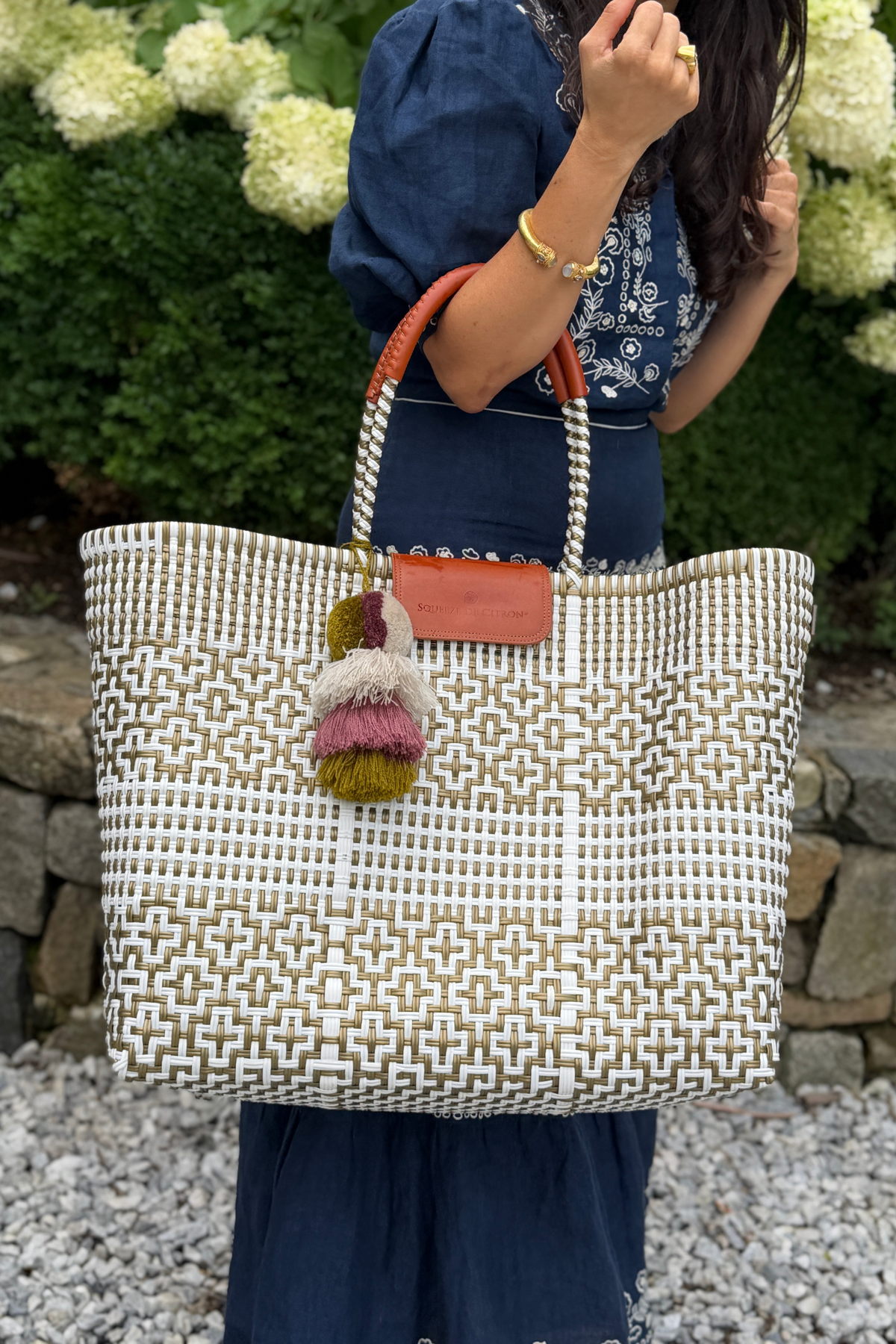 Preppy Tile Gold & White Citron Tote