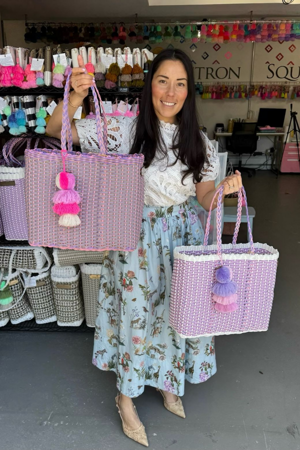 Pink Lilac Nest with Tan Base Citron Tote – Medium