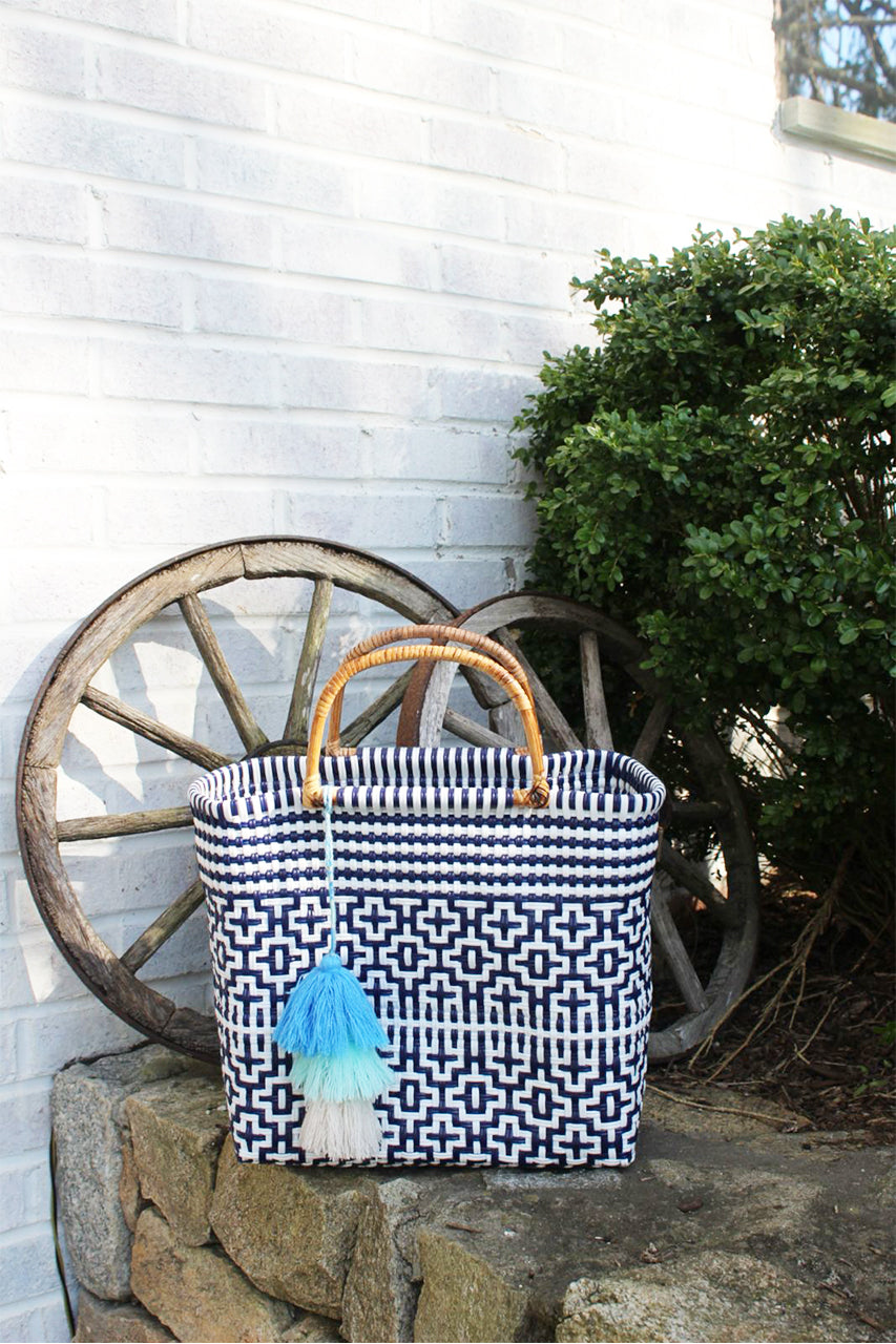 Preppy Tile Navy / White Citron Tote