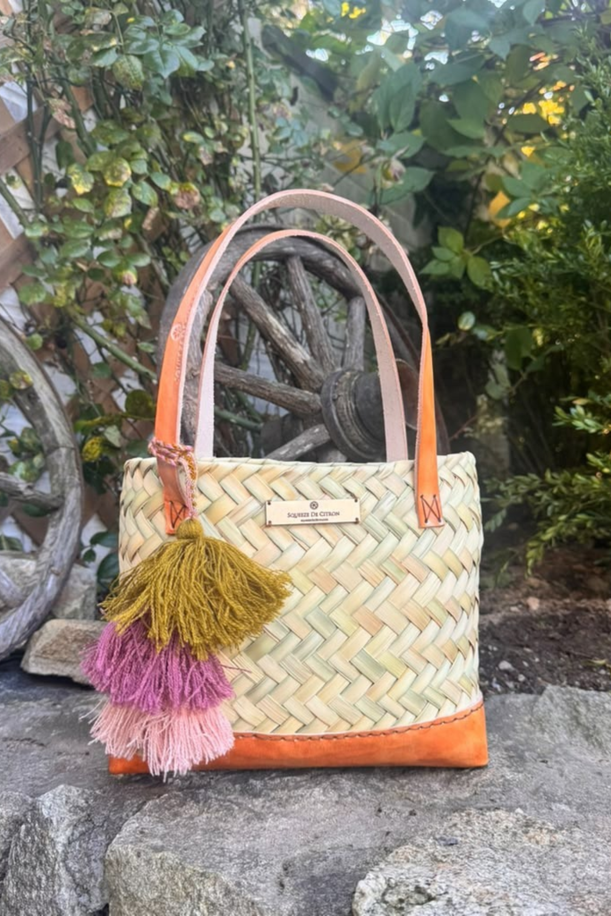 Natural Palm with Leather Tote