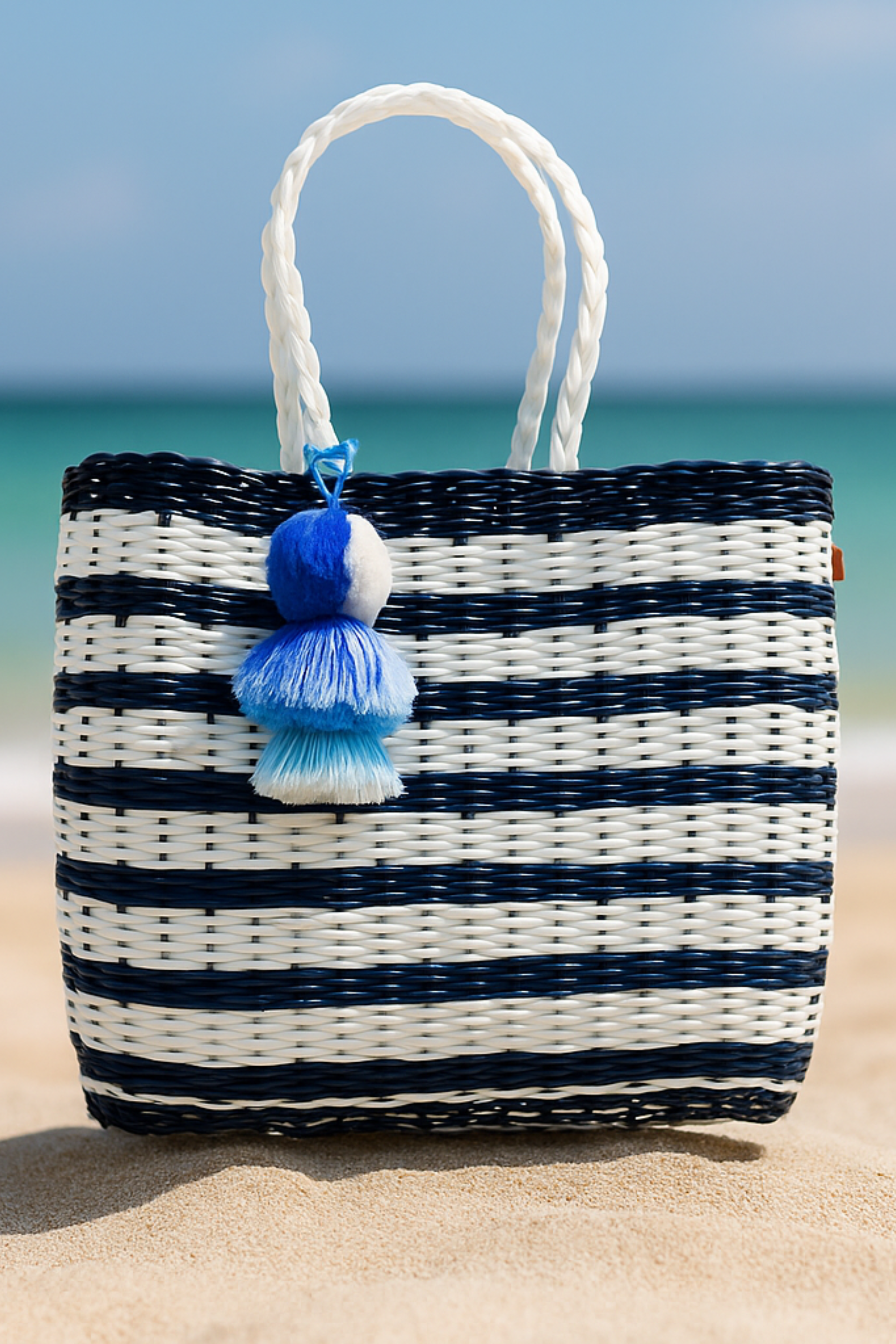 Coastal Knit Nautical Navy/White Citron Tote