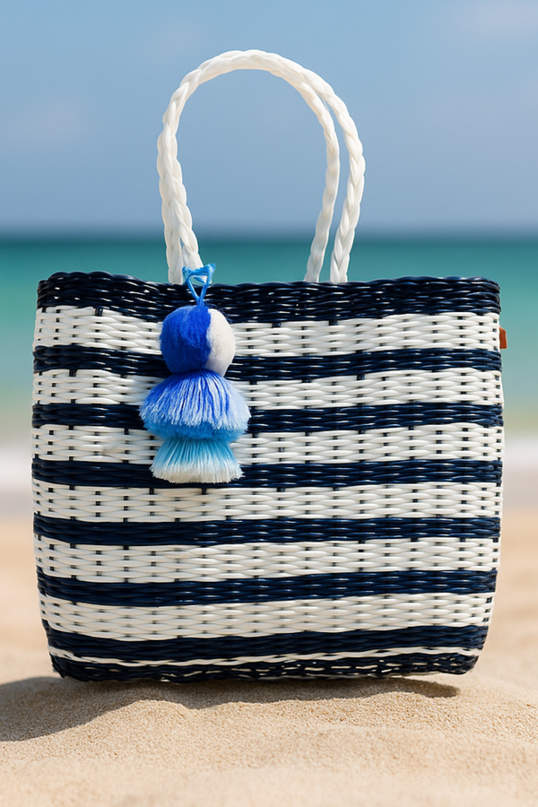 Coastal Knit Nautical Navy/White Citron Tote – Large