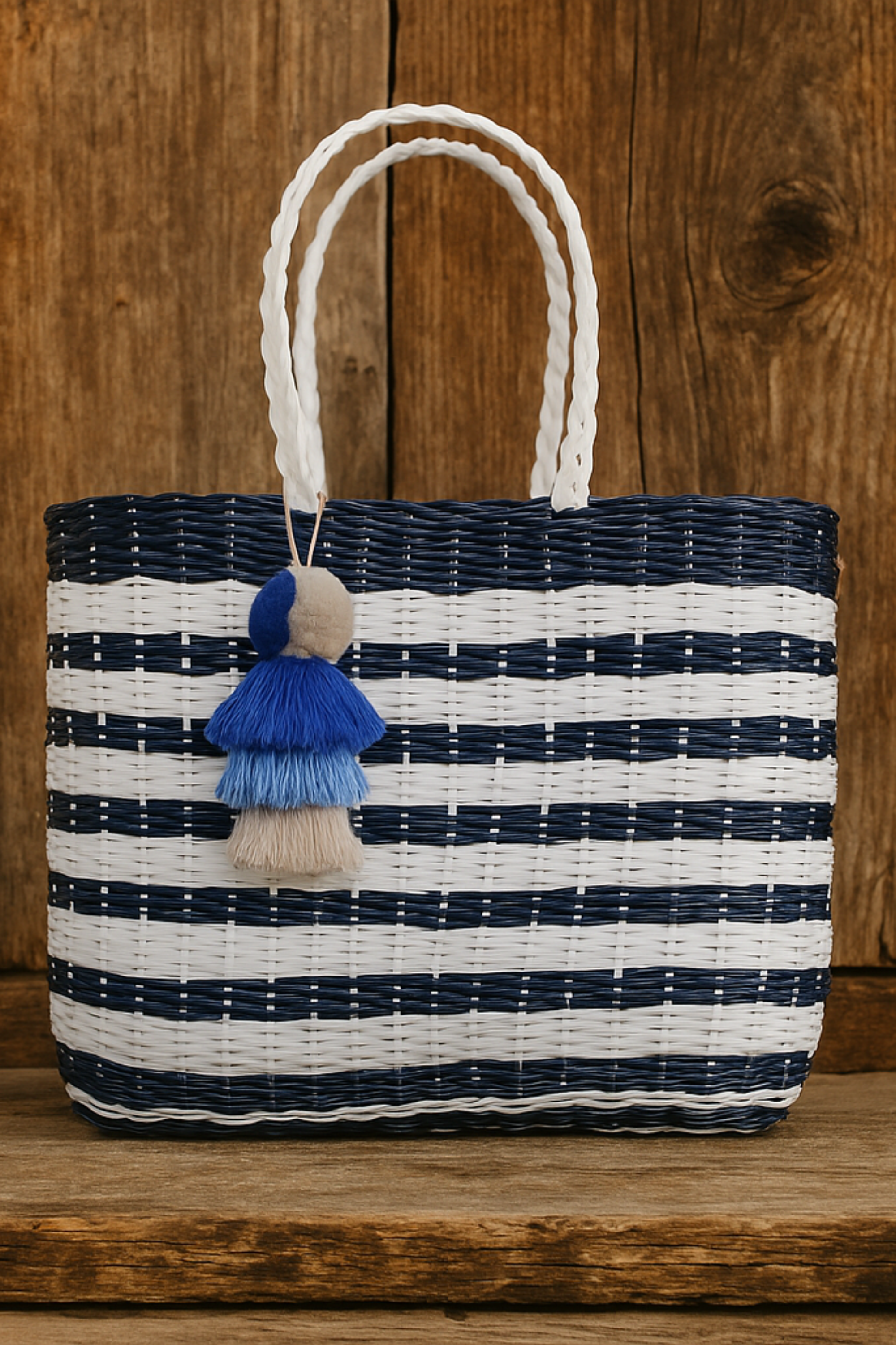 Coastal Knit Nautical Navy/White Citron Tote