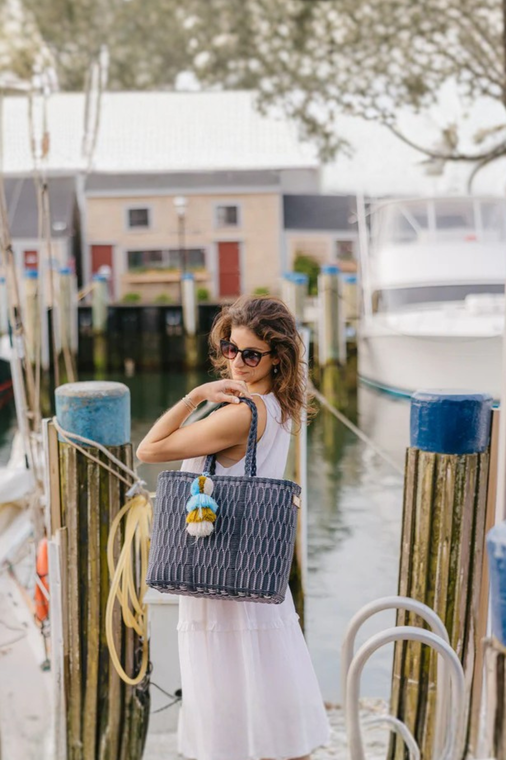 Navy Mesh Citron Tote