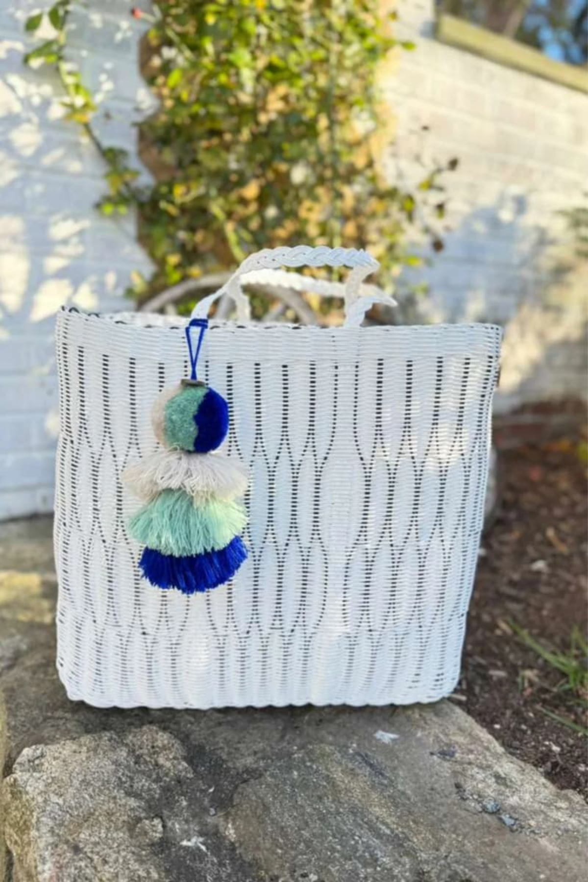 White Navy Mesh Citron Tote