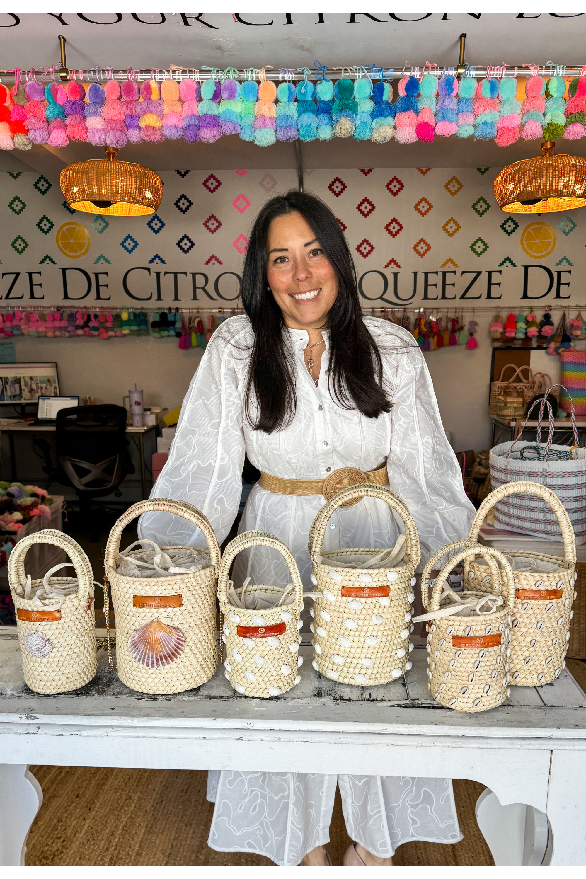 Nantucket Palm Shell Bucket Tote Citron