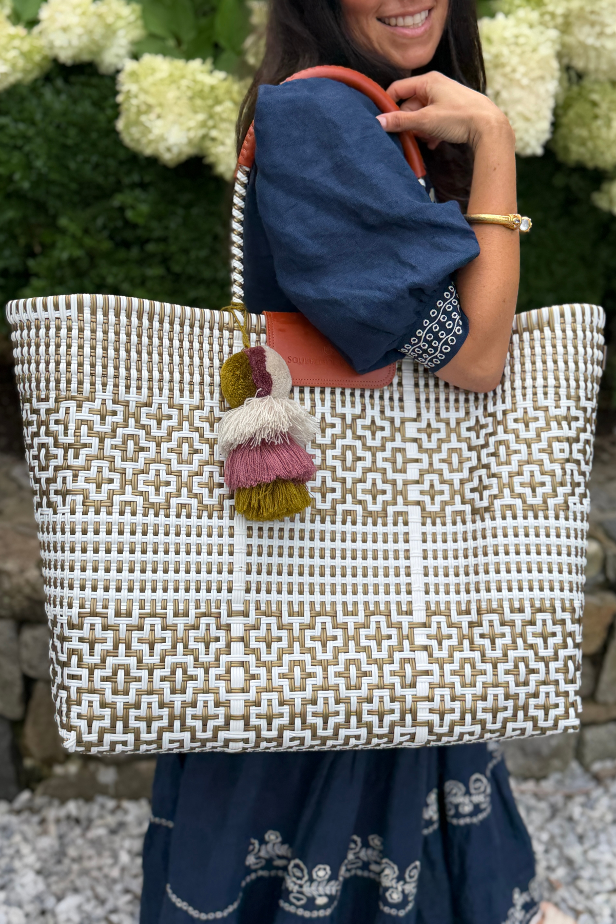 Preppy Tile Gold & White Citron Tote