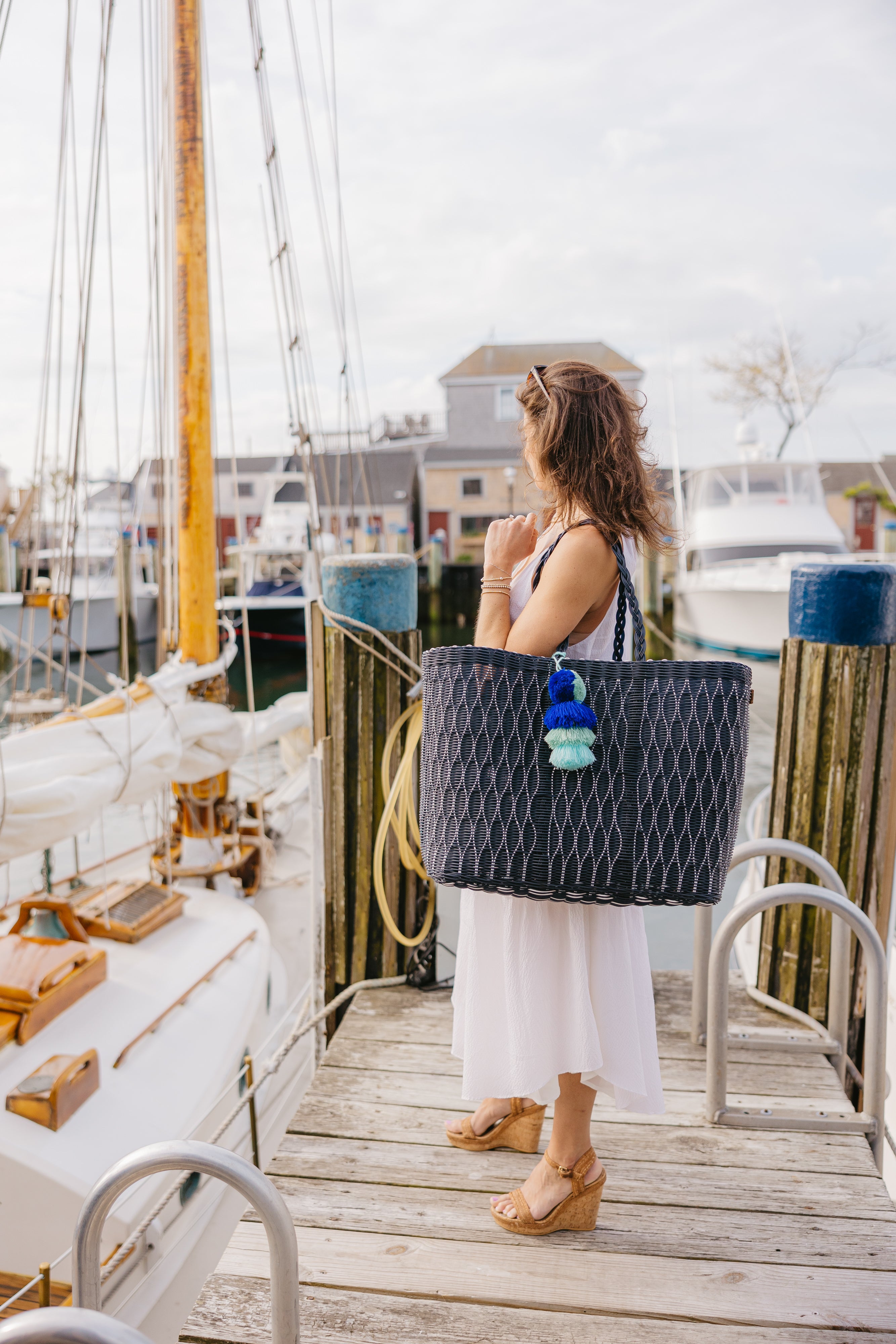 Navy Mesh Citron Tote